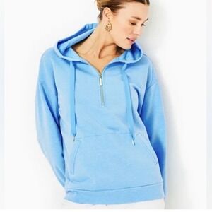 Lilly Pulitzer Suri Quarter Zip Pullover Hoodie Frenchie Blue Size Small Preppy
